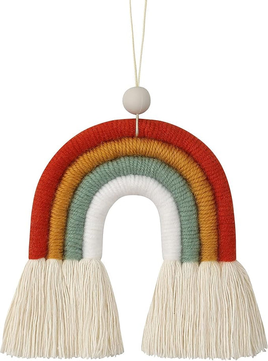 BOHO GARDEN Macrame Bohemian Rainbow Charm - Essential Oil Diffuser for Cars, Baby Nursery, Children’s Bedroom & Home Decor- Colorful Decorative Hanging Air Freshener & Accessories - 3.5x4 - Sunset