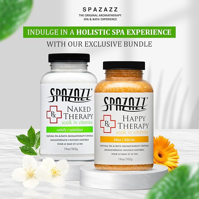 Spazazz Hot Tub Aromatherapy Bath Salt Crystals 2 Pack- Happy and Naked Therapy 19 oz Jars Plus a Spazazz Rubber Duck- Relaxing Hot Tub Aromatherapy Bath Salts- Safe for All Spa and Hot Tub Equipment