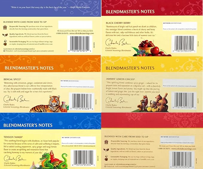 Celestial Seasonings Herbal Tea Variety Pack, Herbal Tea Set with Rooibos, Blueberry, Tension Tamer, Cherry Berry, Bengal Spice, and Lemon Ginger Tea, 20 Caffeine Free Tea Bags Each (Pack of 6)