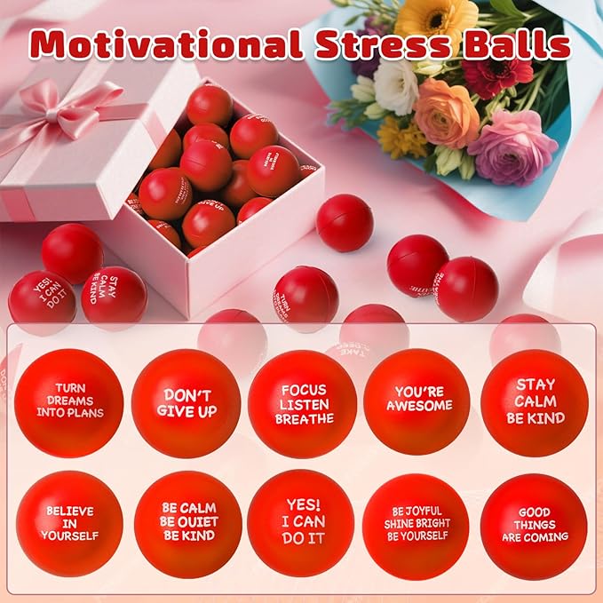 54PCS Motivational Stress Balls for Adults and Kids - Stress Balls Bulk Soft Sponge Squeeze Toys with Inspirational Quotes | Office Classroom Stress Relief Gifts | Anxiety Relief Fidget Toys