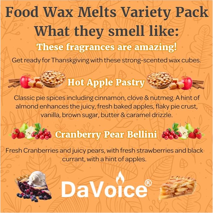 Fall Wax Melts Wax Cubes 5 Pack - Orange Cranberry Blueberry Apple Wax Melts Fall Scents, Soy Blend Fall Scented Wax Melts, Cookie Food Wax Melts (30 Cubes, 11 oz, Thanksgiving Wax Melts Variety Pack)