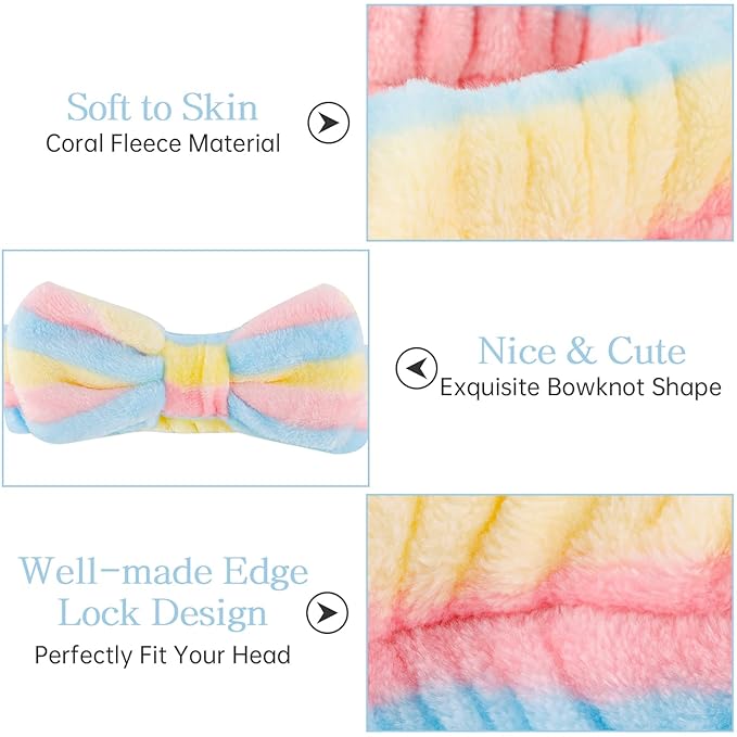 Casoty Spa Headbands - 6 Pcs Soft Coral Fleece Makeup Headbands for Face Washing, Shower, Yoga, and More