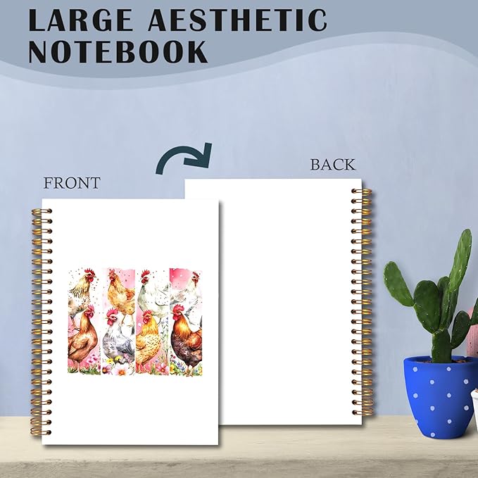 Floral Chicken Spiral Notebooks, Chickens Lover Gifts Journal, Chicken Mom Lady Gifts Journals for Writing, Funny Farm Animal Rooster Hen Notebook for Note Taking, 5.5x8.3 Inch