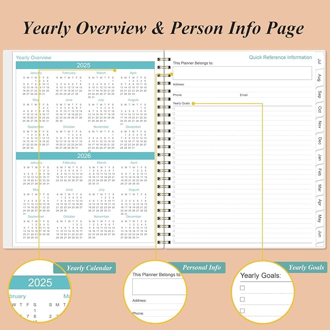 2025-2026 Daily & Monthly Planner - One Page Per Day, Daily Planner from July 2025 to June 2026, Planner 2025-2026 with 12 Monthly Tabs, 8.5" x 11", Rose Leaf