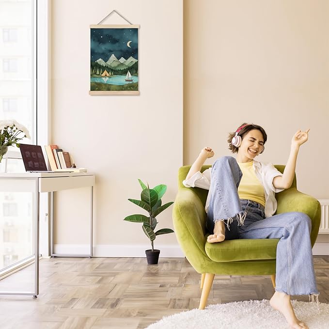 Exqcom Forest Mountain Nature Landscape Wall Decor, Camping Nursery Wall Art Poster, Nature Scenery Posters for Kids Boys Girls Nursery Room Bedroom Playroom, 12x16 Inches