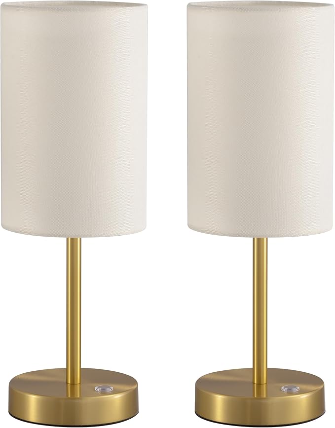 KDG Simple Cordless Table lamp, Portable Bedside 5000mAh LED Desk Lamp, 3 Brightness Levels Emergency Light, Linen Lampshade for Living Room, Bedroom, Dining Room, Night Light (Gold)