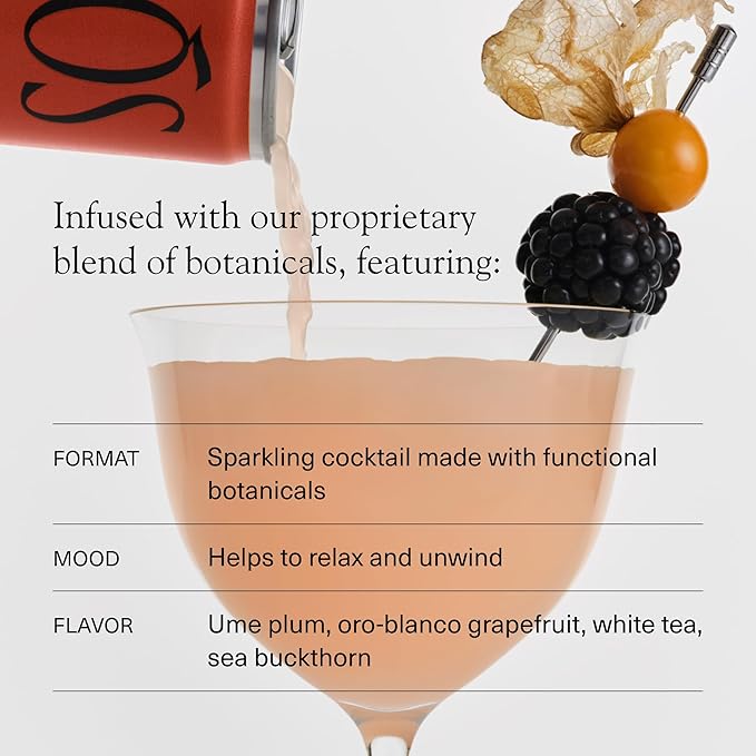 Aplós Canned Ume Spritz Cocktail, Formulated with Adaptogens and Botanicals for Calming & Uplifting, Low Calorie, No Added Sugar Beverage (8.5 fl oz. 12-pack)