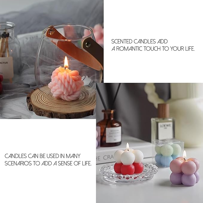 EuTengHao Silicone Candle Molds Set for Candle Making with Candle Wicks, 3D Silicone Mold for Soy Wax, Soap, Cake, Dessert DIY Scented Candle Craft Making
