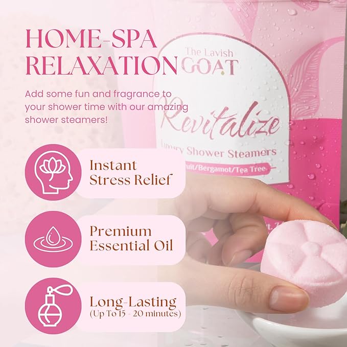 TLG Revitalize Shower Steamers Aromatherapy 7 Pack – USA Made with Menthol, Grapefruit, Bergamot & Tea Tree Essential Oils – Long-Lasting Citrus Shower Bombs – Gift for Men & Women