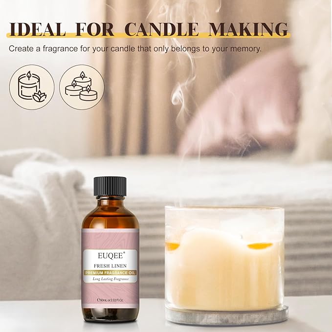 EUQEE Fresh Linen Fragrance Oil 60ml Premium Fragrance Essential Oil for Aromatherapy, Diffusers, DIY Bath Bombs, Candle Making (2.02 Fl oz)