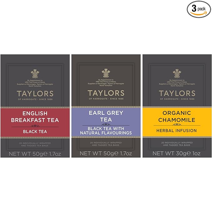 Taylors of Harrogate Black & Herbal Tea Variety Pack – English Breakfast, Earl Grey & Chamomile – 60 Tea Bags (Pack of 3)