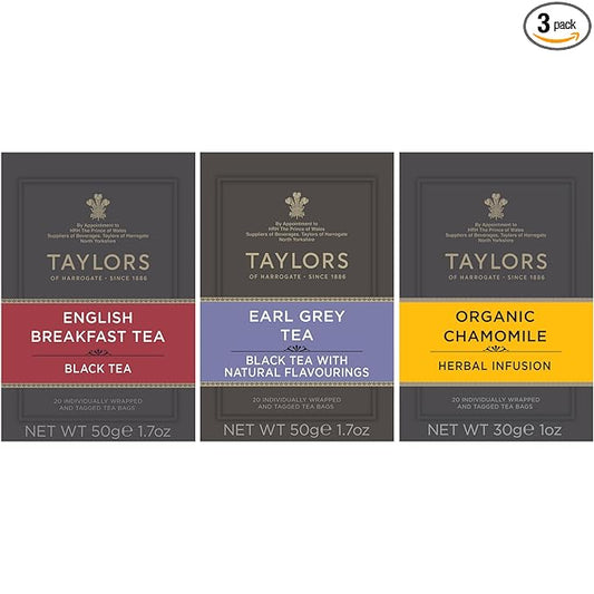 Taylors of Harrogate Black & Herbal Tea Variety Pack – English Breakfast, Earl Grey & Chamomile – 60 Tea Bags (Pack of 3)