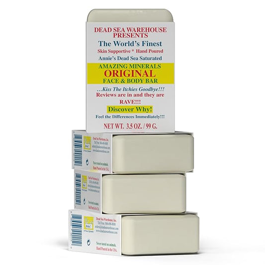 Dead Sea Warehouse - Dead Sea Salt Soap Bar - Original Face & Body Bar - Hydrating Mineral Soap for All Skin Types, Fragrance-Free – 4 Pack