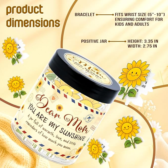 Mom Affirmation Jar – You Are My Sunshine Gift - Mom Birthday Gifts From Son, Daughter - Mothers Day, Christmas, Birthday Gifts For Moms - 60 Positive Sunflower Affirmation Cards