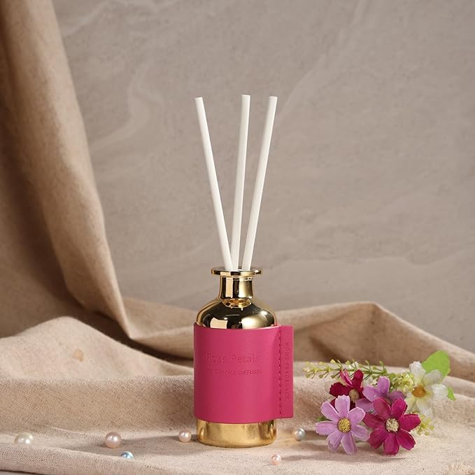 Reed Diffuser Set, Pretty Valley Home Diffuser 80Ml / 2.7 fl OZ Gift Box - Includes Reed Diffuser Sticks, Long Lasting Fragrance Oil and Glass Bottle for Office Living Room Decor (Rose Petals)