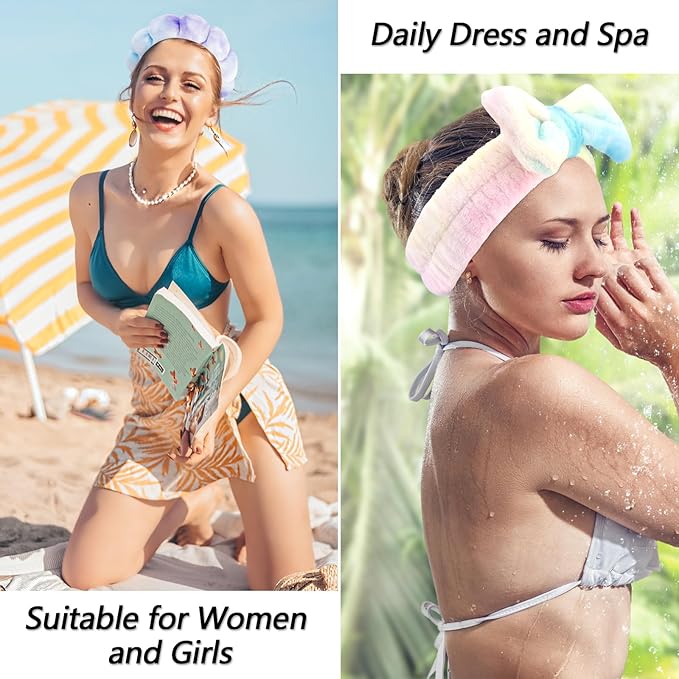 VELSCRUN Spa Headband, Makeup Face Wash Skincare Headbands, 6 Pcs Light Colorful Sponge Bow Tie Get Ready HairBand Facial Wristband Set, Stuff for Teen Girls Women Trendy Fashion Hair Accessories