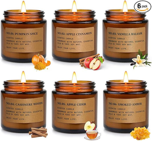 Fall Candles for Home Scented, 6 x 3.5 oz Soy Wax & 150 Hours Long Lasting Autumn Candles Sets, Gifts for Women Birthday Thanksgiving Day Merry Christmas | Pumpkin Spice, Apple Cinnamon