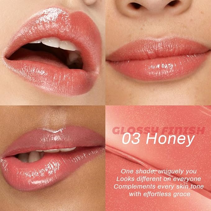 Kaely Honey Glossy Lipstick for Women, Moisturizing Shine Lipstick for Dry Lips, Hydrating Nourishing Tinted Lip Balm, Sheer Lightweight Lip Gloss Stain Makeup, Vegan & Cruelty-Free, 03
