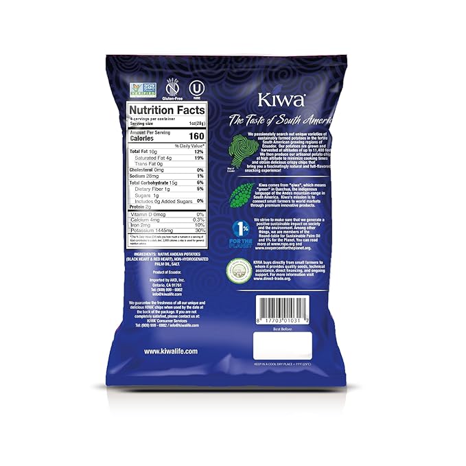 KIWA Native Andean Potato Chips - Healthy Veggie Snacks - Vegetable Snacks for Kids & Adults - Deliciously Crunchy Kettle-Cooked Chips - Gluten-Free & Non-GMO (3 Individual Snacks Pack)