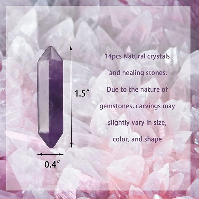 14 Pieces Natural Healing 7 Chakra Stones Set Crystal Hexagonal Bullet Shaped Reiki Meditation Gemstone Quartz Stone