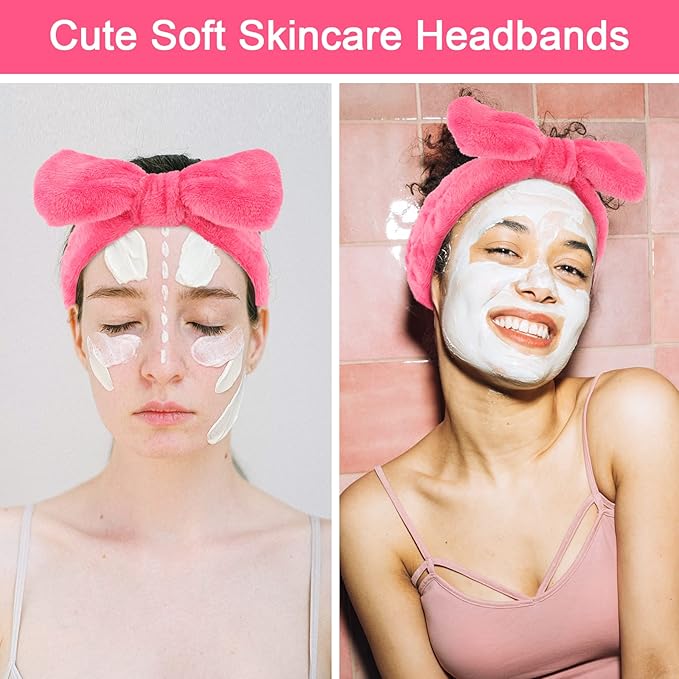 Ondder Spa Headband for Washing Face 8 Pack Rose Red Skincare Headbands for Women Girls Terry Cloth Cute Bow Head Bands