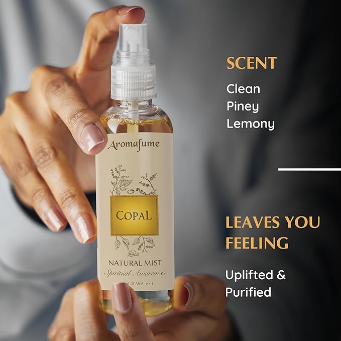 Copal Natural Resin Mist Spray by Aromafume | 100 ml / 3.3oz | Ideal for deep relaxation, spirituality & rituals | Made with Copal Resin from Mexico | Non-alcoholic, non-toxic & vegan