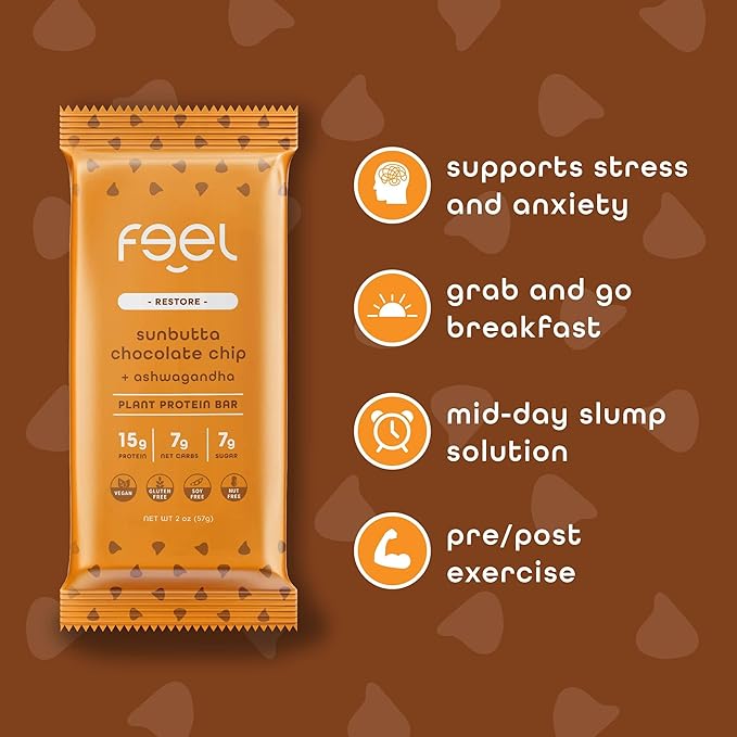 Feel Vegan Protein Bars | Sunbutta Choco Chip | Keto | Gluten Free | Organic | 15g Plant Protein | Low Carb | High Protein | Dairy Free | Low Sugar | Nut, Grain, Soy Free | Non GMO | 10 Pack