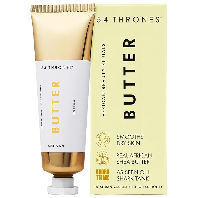 54 Thrones African Beauty Shea Butter, Intensive Dry Skin Support, Moisturizing Body Butter for Women, Moisturizing Body Balm and Cream, Ugandan Vanilla + Ethiopian Honey