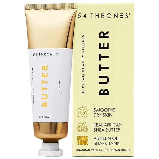 54 Thrones African Beauty Shea Butter, Intensive Dry Skin Support, Moisturizing Body Butter for Women, Moisturizing Body Balm and Cream, Ugandan Vanilla + Ethiopian Honey