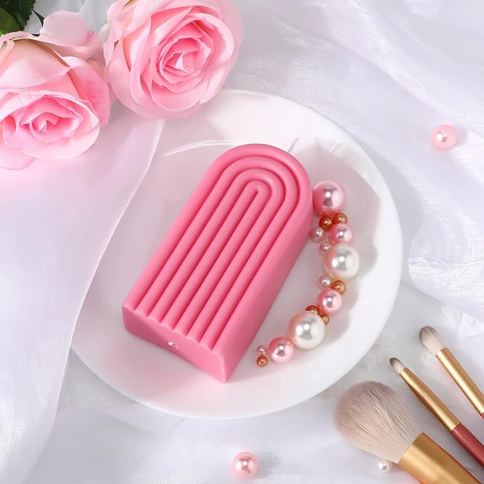 Arch Shaped Candles Geometric Scented Aesthetic Candle Geometric U Shaped Candles Minimalist Candle Aroma Wax Art Decorative Soy for Spa Yoga Birthday Gift Home Party Decor(Pink)