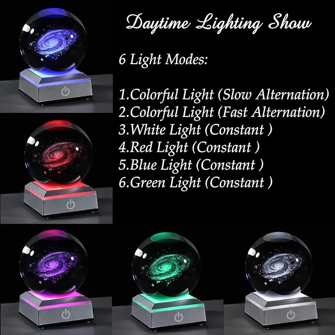 3d Galaxy Model Crystal Ball Led Lamp Base - Space Decor World Globe Planets Sphere Night Light 80mm 3.15 Inch - Solar System Decor Best Birthday Astronomy Gifts For Men Physics Science Teacher