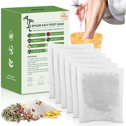 Epsom Salt Foot Soak, 10Pack Tea Tree Oil and Lavender Oil Epsom Salts for Soaking, Dead Sea Salt Spa Pedicure Care Softens Thick Calluses & Corns, Athletes Foot, with feet scrubber