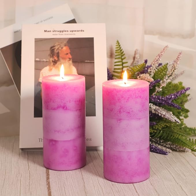 3x6 Large Candle Lavender Scented 3 Pack Pillar Votive Candles Pink Decorative Clean Burning Candles Birthday Gift for Her Wedding Party Decor Mothers Day Gifts Set