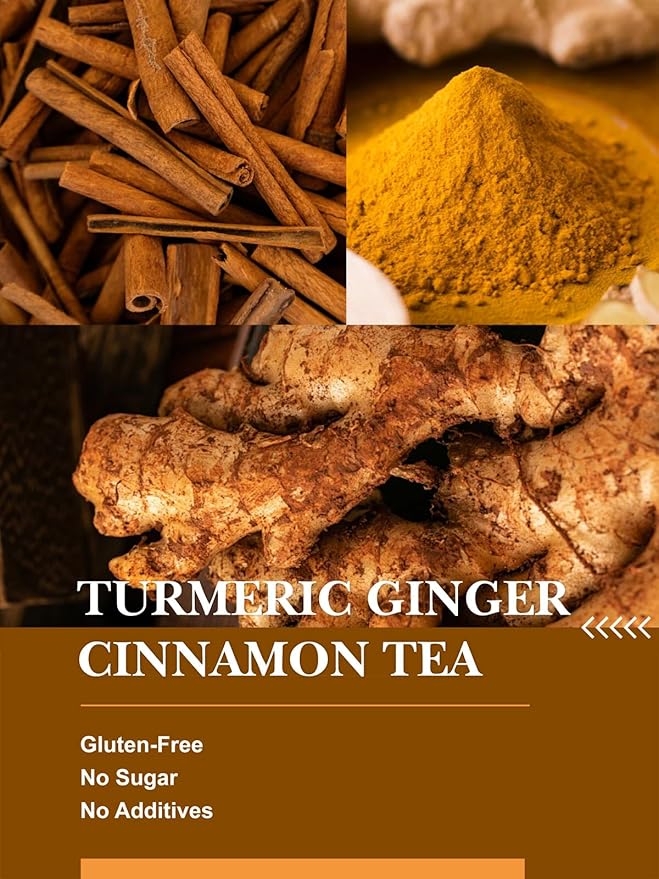 HYNTMYT Turmeric Ginger Cinnamon Tea Bags, Herbal Blend of Turmeric & Ginger Root & Cinnamon, Light Spicy & Sweet Flavor, Caffeine Free, 120 Count