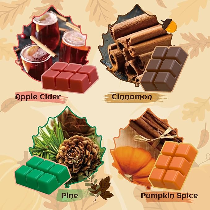 Fall Wax Melts, 8 Pack Scented Wax Cubes, Soy Wax Cubes Strong Autumn Scent, Wax Melts Tarts for Warmer - Pumpkin Pie, Cinnamon, Harvest Spice, Apple Cider and More, Colored Wax Melt Gift Set