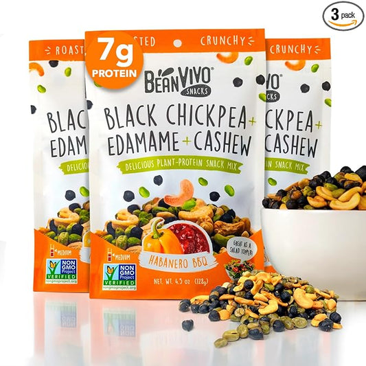 BeanVIVO Healthy Snacks for Adults & Kids with 7g Protein & 5g Fiber per Serving with Dried Edamame, Roasted Cashew and Chickpeas - Vegan & Gluten Free - Keto Friendly & Non-GMO - 3-Pack (4.5 oz Each Pouch)