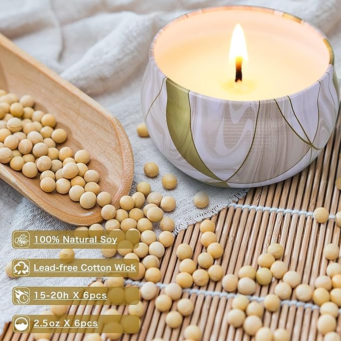 6 Pack Scented Candles Gifts Set, Aromatherapy Candles for Home Scented, Natural Soy Candles Gifts for Women, 120H Burning Time, Portable Small Jar Candle Set for Travel,Yoga, Bath, Spa
