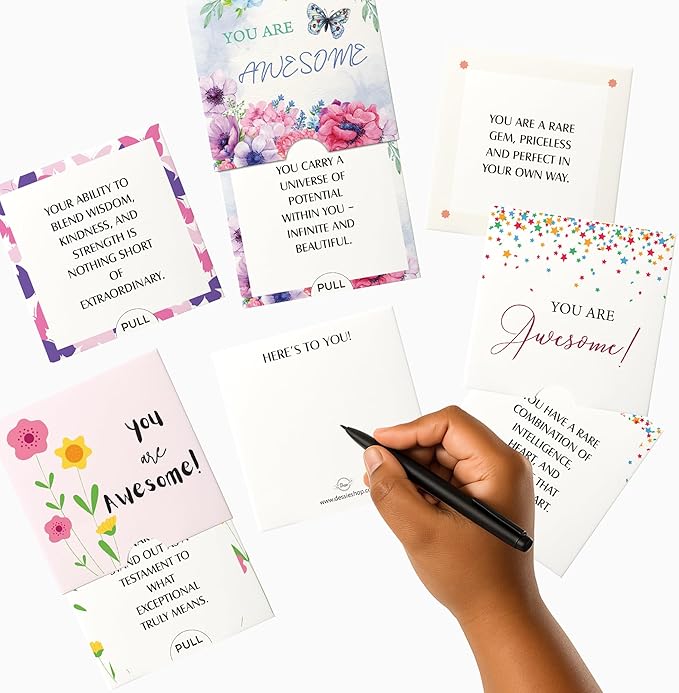 Dessie 40 Unique You Are Awesome Mini Floral Encouragement Cards w/Inspirational Messages 2.5" x2.5. Employee Appreciation Gifts. Teacher Appreciation in Bulk. Positive Affirmation Cards