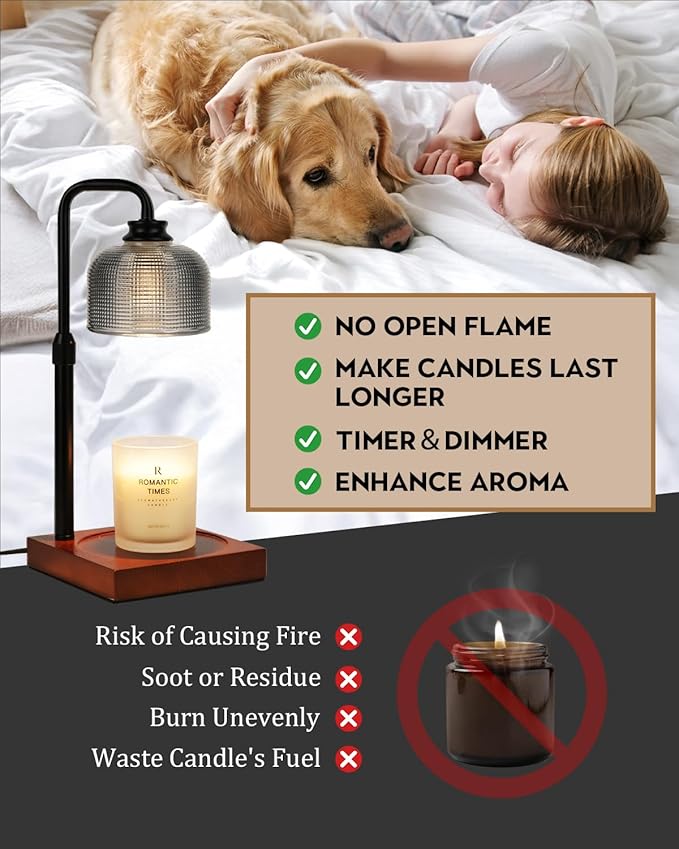 Candle Warmer Lamp with Timer Dimmable, Adjustable Height, House Warming Gifts New Home Room Decor, Christmas Birthday Gifts for Women Mom, Wax Warmer Lamp for Jar Candles with 2 Bulbs