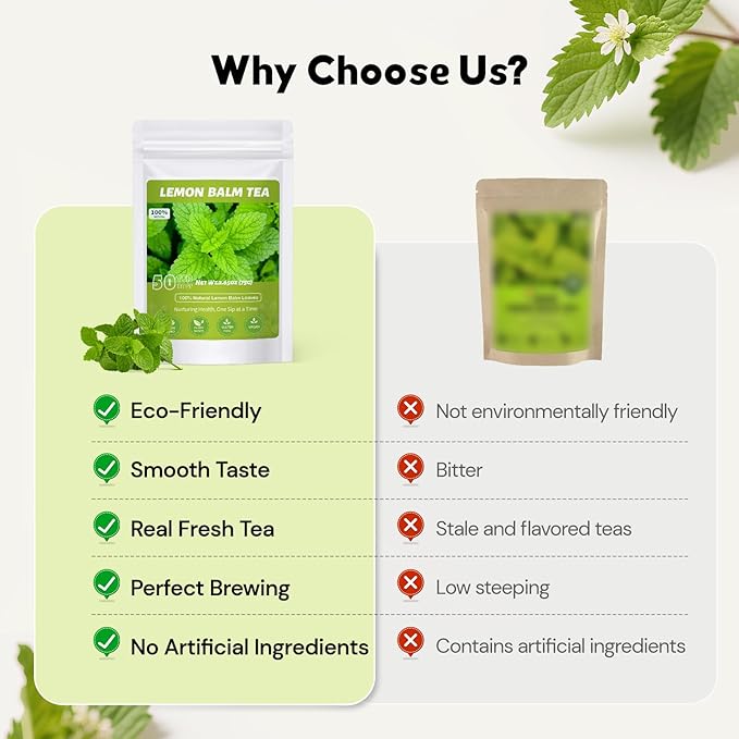 Lemon Balm Tea, Natural Lemon Balm Herbal Tea Bags for Calming and Digestion Support Caffeine-free - (100 Count (Pack of 1)