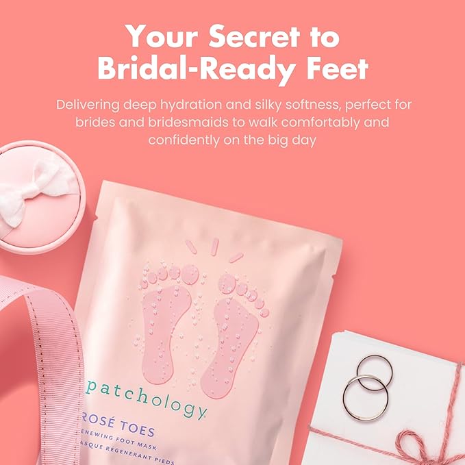 Patchology Rosé Toes Moisturizing Foot Mask – Shea Butter & Strawberry Scented Booties for Dry, Cracked Feet, Disposable Spa Socks with Resveratrol for Soothing Foot Care, Self-Care Essentials