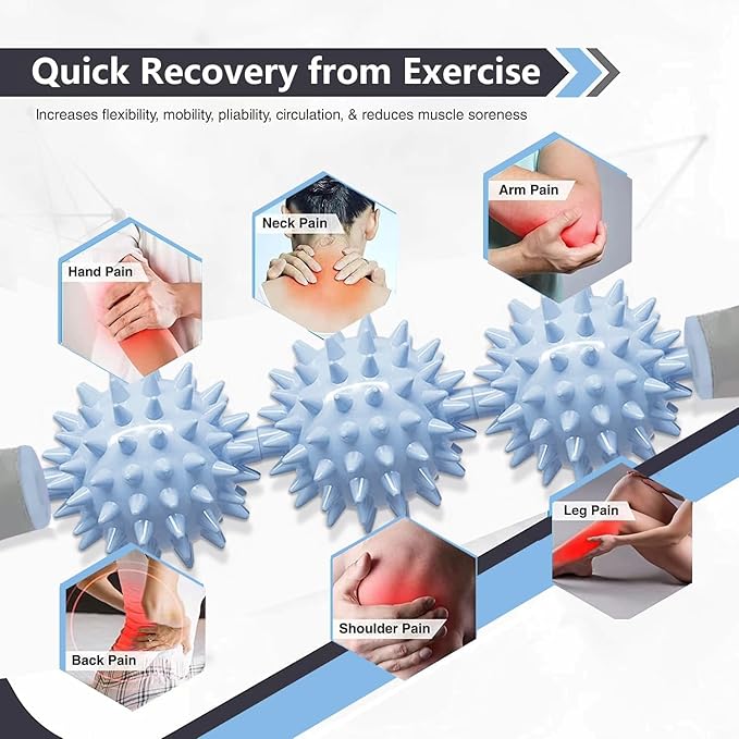 Fascia Muscle Roller, Cellulite Massager Fascia Roller for Cellulite and Sore Muscles, Neck, Leg, Back, Pressure Trigger Point Body Roller Deep Tissue Massage Stick Tools - 3 Massage Balls | Blue