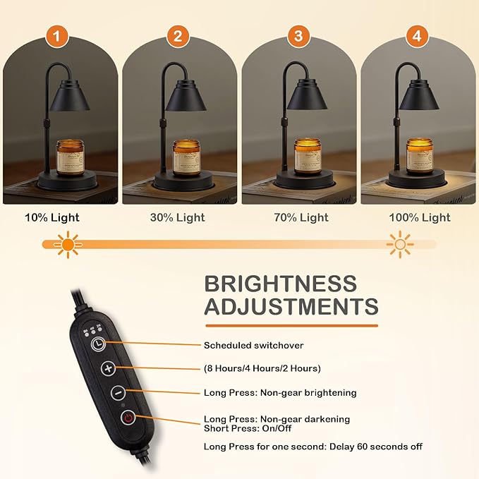 Candle Warmer Lamp - Timer & Dimmer w/ 2 Bulbs, Height Adjustable Candle Warmer for Bedroom, Home Decor, Black