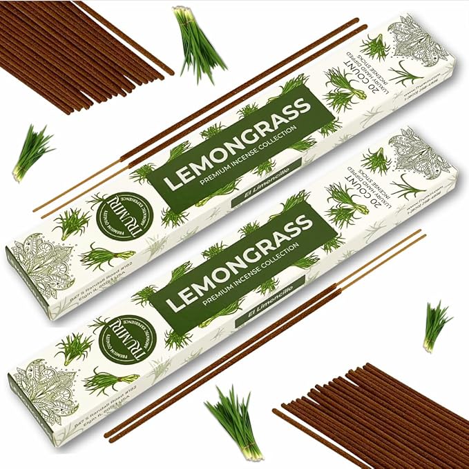 Lemongrass Incense Sticks for Backyard Patio - Total 120 Insence-Sticks - 6 Packs of 20 Insense - Inciensos - Inscents - Natural Non Toxic Ingredients - Incents - Incence - Inscense - Insents