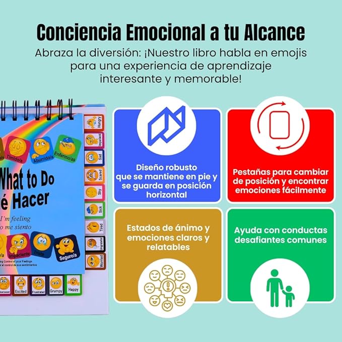 I Know What to Do Flipbook (SP/Eng): Emotions Book for Kids-Autism Learning Materials for Understanding Feelings; Reinforces Positive Behavior; Serves as Emotions Wheel/Chart; Calm-Down Corners
