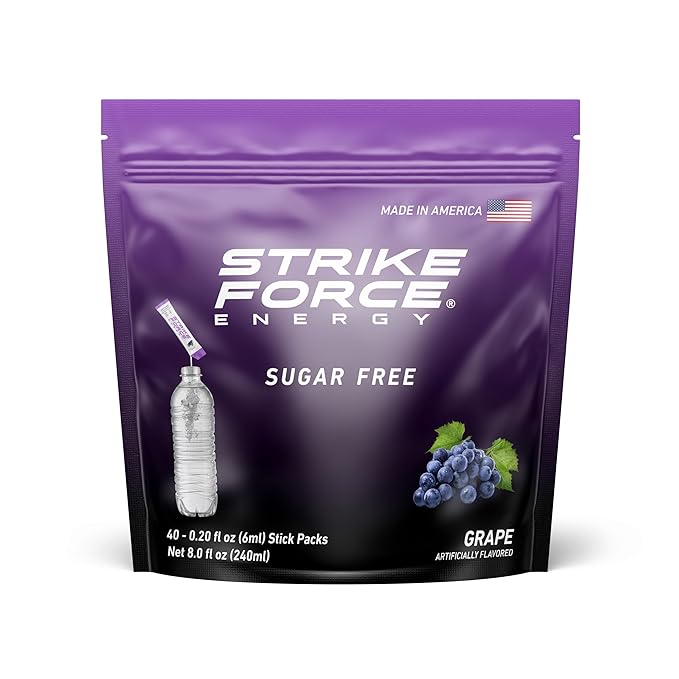 Strike Force Energy Drink Mix - Grape Flavor - Natural Tasting Caffeine Drink - Turn Any Drink into a Healthy Energy Drink - Zero Calories, Keto Friendly, Sugar Free, Pre Workout (40 Liquid Packs)