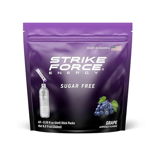 Strike Force Energy Drink Mix - Grape Flavor - Natural Tasting Caffeine Drink - Turn Any Drink into a Healthy Energy Drink - Zero Calories, Keto Friendly, Sugar Free, Pre Workout (40 Liquid Packs)