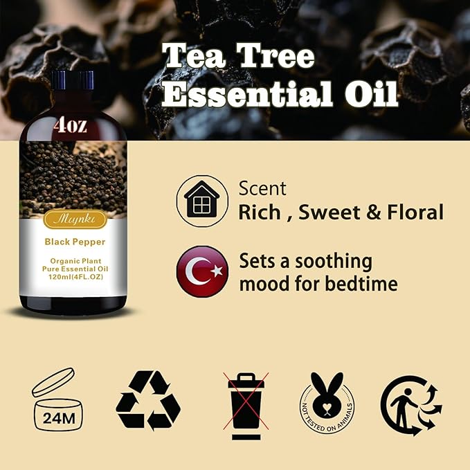 Black Pepper Fragrance Oil-Black Pepper Essential Oil 4.33oz (130ml)-100% Pure Natural Scent for Diffusers, Candles, Soap Making & Aromatherapy-Relaxing Home & Gift Essential Oil for Bath, Massage