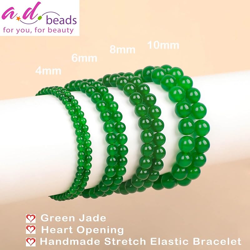 AD Beads Handmade Gemstone Stretch Elastic Bracelet Crystal Healing Reiki Nature's Beauty and Spiritual Essence Unisex (8mm, Green Jade (Heart Opening))