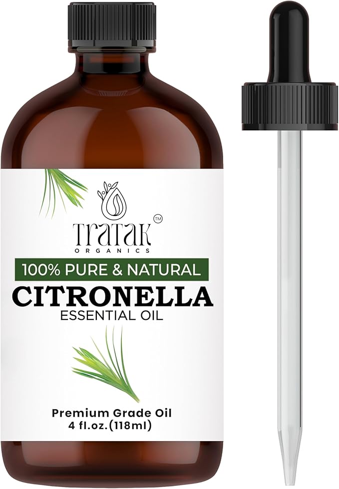 Citronella Essential Oil – 4 Fl Oz – 100% Pure and Natural Citronella Oil for Diffuser and Aromatherapy, Skin, Massage, Candle and Soap Making Fragrance - with Dropper